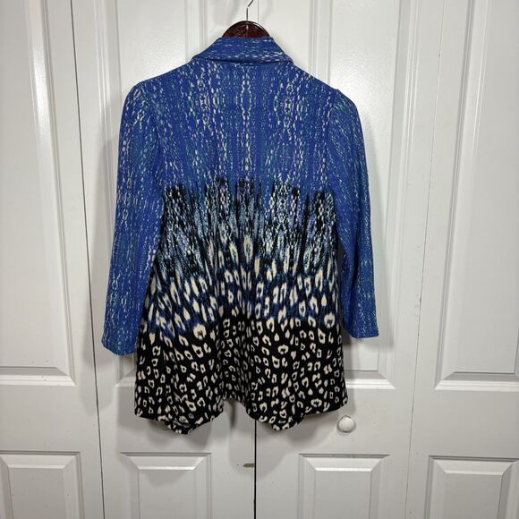 Travel Elements M Blue Animal Print Cardigan Women Open Front Boho Resort Wear - Picture 2 of 7